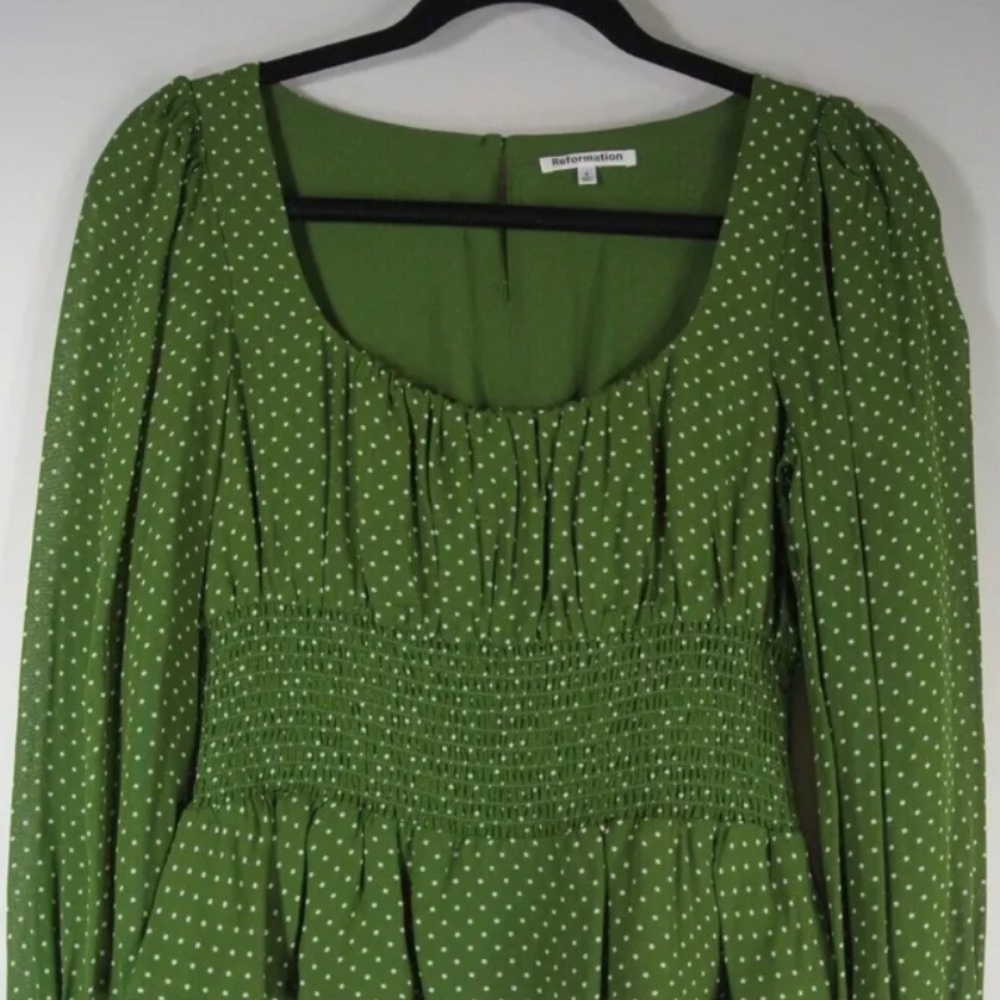 NEW Reformation Hearth blouse top in green polka dots Size 4 #T1768